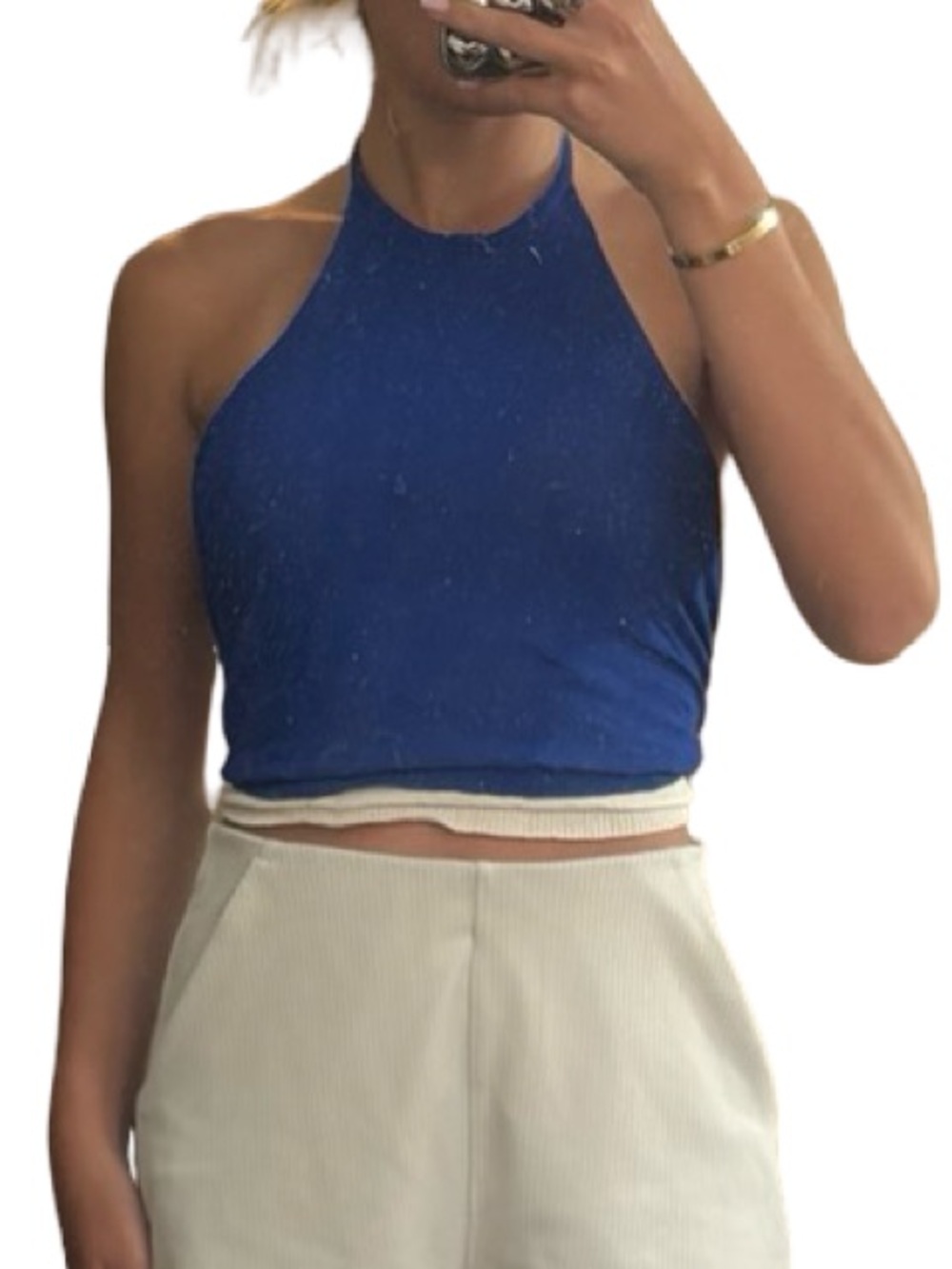 Zara Royal Blue and White Double Layered Open Back Halter Crop Top